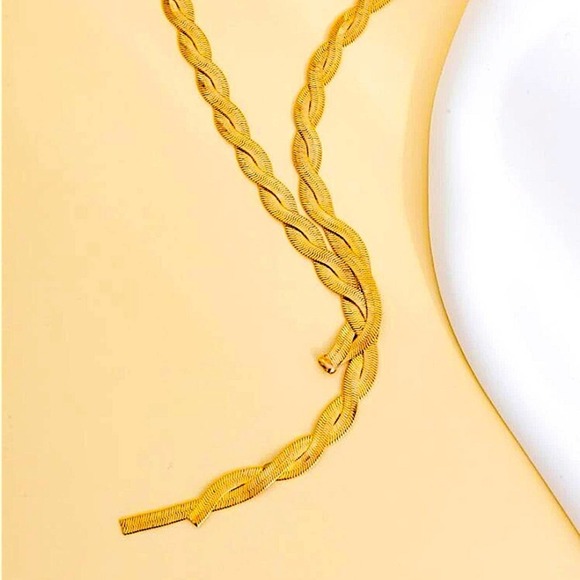 Y Lariat Gold Plated Twisted Herringbone Adjustable Resizable Necklace - Picture 5 of 6